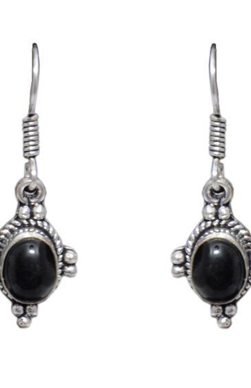 Gehna Jaipur Black Spinel Color Stone Studded Earrings In German Silver  For Girls & Women GE01-1037