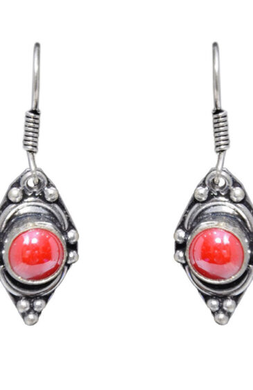 Gehna Jaipur Red Quartz Stone Earrings In German Silver  For Girls & Women GE01-1039