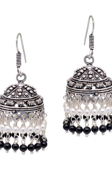 Gehna Jaipur Pearl & Black Onyx Color Zircon Beads Jhumki Earring  For Girls & Women GE03-1039