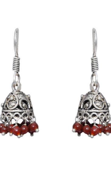 Gehna Jaipur Ruby Red Color Zircon Beads Jhumki  Earring In Silver For Girls & Women GE03-1041