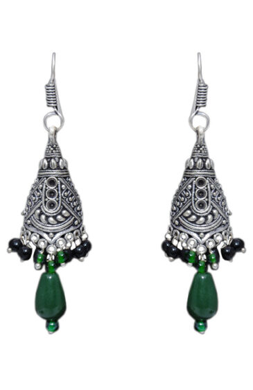 Gehna Jaipur Green Color Zircon Beads Jhumki  Earring In Silver For Girls & Women GE03-1044