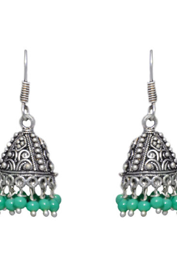 Gehna Jaipur Emerald Color Zircon Beads Jhumki  Earring In Silver For Girls & Women GE03-1047