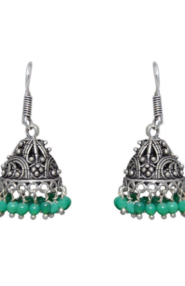 Gehna Jaipur Emerald Color Zircon Beads Jhumki  Earring In Silver For Girls & Women GE03-1048