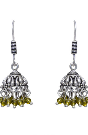 Gehna Jaipur Peridot Color Zircon Beads Jhumki  Earring In Silver For Girls & Women GE03-1049