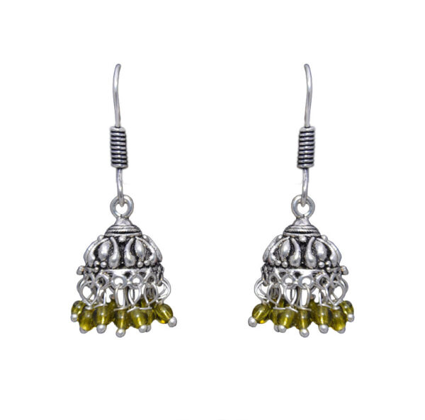 Gehna Jaipur Peridot Color Zircon Beads Jhumki  Earring In Silver For Girls & Women GE03-1049