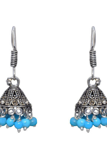 Gehna Jaipur Turquoise Color Zircon Beads Jhumki  Earring In Silver For Girls & Women GE03-1050