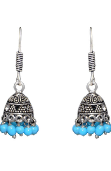 Gehna Jaipur Turquoise Color Zircon Beads Jhumki  Earring In Silver For Girls & Women GE03-1051