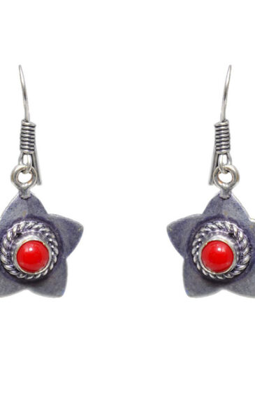 Gehna Jaipur Red Jasper Color Stone Studded Earrings In German Silver  For Girls & Women GE01-1052