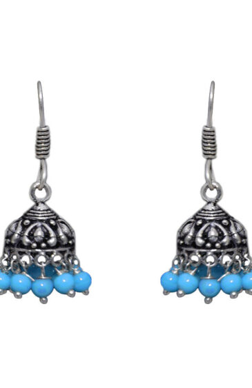 Gehna Jaipur Turquoise Color Zircon Beads Jhumki  Earring In Silver For Girls & Women GE03-1052