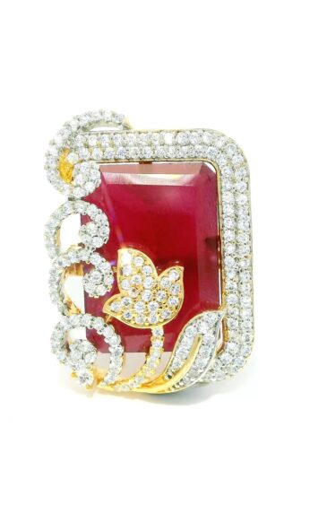 Gehna Jaipur Ruby Color Stone & Cubic Zirconia Studded Ring Adjustable Size For Girls & Women FR-1053