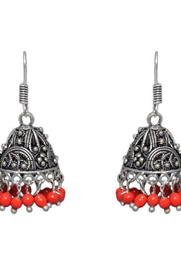 Gehna Jaipur Red Jasper Color Zircon Beads Jhumki  Earring In Silver For Girls & Women GE03-1053