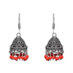 Gehna Jaipur Red Red Jasper Color Zircon Beads Jhumki  Earring In Silver For Girls & Women GE03-1054