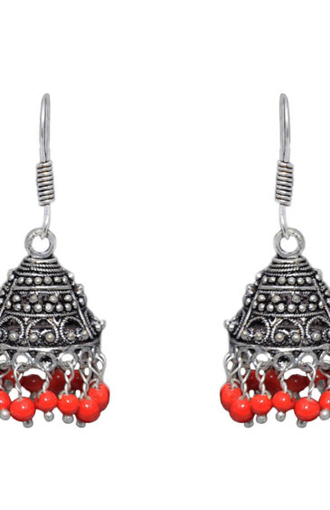 Gehna Jaipur Red Red Jasper Color Zircon Beads Jhumki  Earring In Silver For Girls & Women GE03-1054