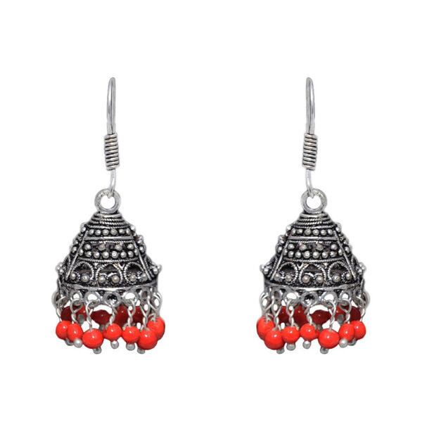 Gehna Jaipur Red Red Jasper Color Zircon Beads Jhumki  Earring In Silver For Girls & Women GE03-1054