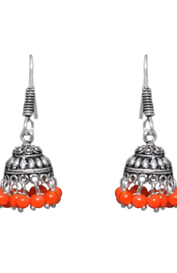 Gehna Jaipur Orange Color Zircon Beads Jhumki  Earring In Silver For Girls & Women GE03-1055