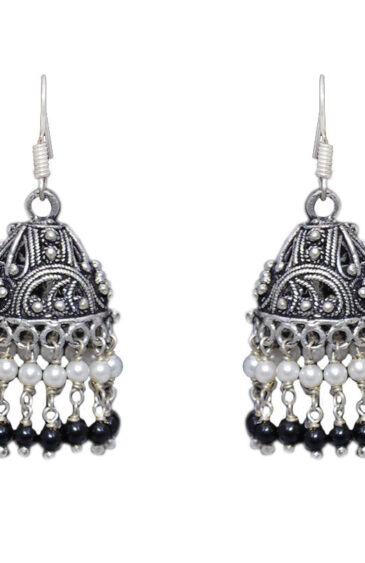 Gehna Jaipur Pearl & Black Onyx Color Zircon Beads Jhumki Earring For Girls & Women GE03-1063