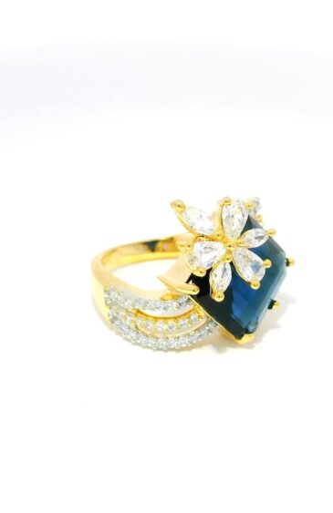 Gehna Jaipur Sapphire Color Stone & Cubic Zirconia Studded Ring Size(I-O,Usa-15/55) For Girls & Women FR-1064