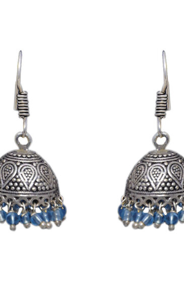 Gehna Jaipur Blue Color Zircon Beads Jhumki  Earring In Silver For Girls & Women GE03-1065