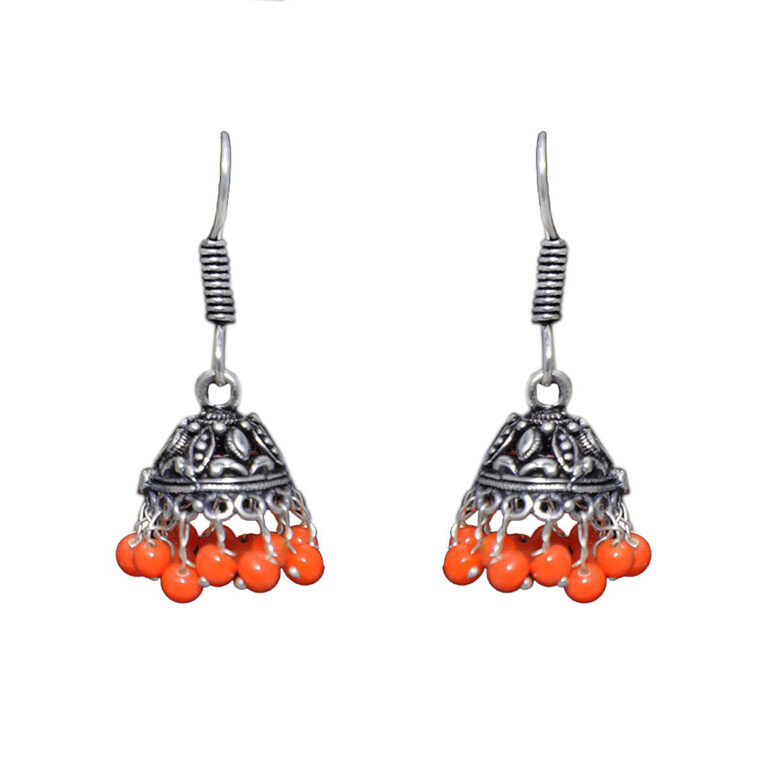 Gehna Jaipur Carnelian Color Zircon Beads Jhumki  Earring In Silver For Girls & Women GE03-1067