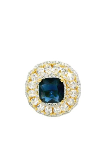 Gehna Jaipur Emerald Color Stone & Cubic Zirconia Studded Ring Adjustable Size For Girls & Women FR-1068