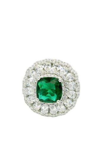 Gehna Jaipur Emerald Color Stone & Cubic Zirconia Studded Ring Adjustable Size For Girls & Women FR-1069