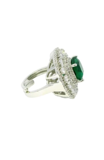 Gehna Jaipur Emerald Color Stone & Cubic Zirconia Studded Ring Adjustable Size For Girls & Women FR-1069