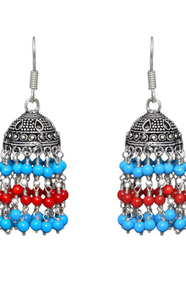 Gehna Jaipur Turquoise & Red Jasper Color Zircon Beads Jhumki  Earring For Girls & Women GE03-1069