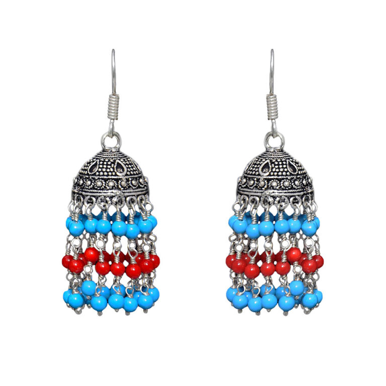 Gehna Jaipur Turquoise & Red Jasper Color Zircon Beads Jhumki  Earring For Girls & Women GE03-1069