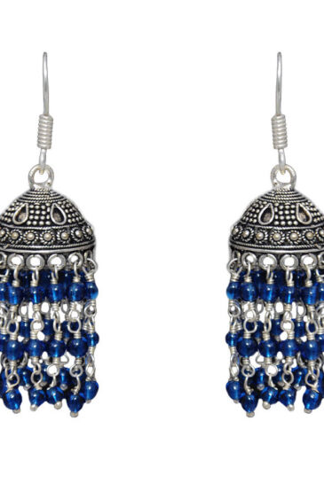 Gehna Jaipur Blue Color Zircon Beads Jhumki  Earring In Silver For Girls & Women GE03-1070