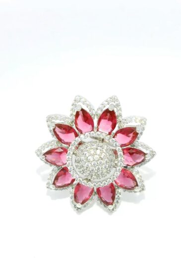 Gehna Jaipur Pink Tourmaline Color Stone& Cubic Zirconia Studded Ring Adjustable Size For Girls & Women FR-1071