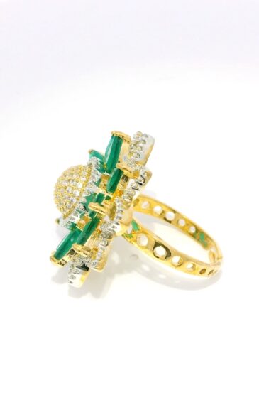 Gehna Jaipur Emerald Color Stone & Cubic Zirconia Studded Ring Adjustable Size For Girls & Women FR-1072