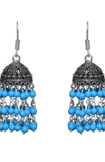 Gehna Jaipur Turquoise Color Zircon Beads Jhumki  Earring In Silver For Girls & Women GE03-1072