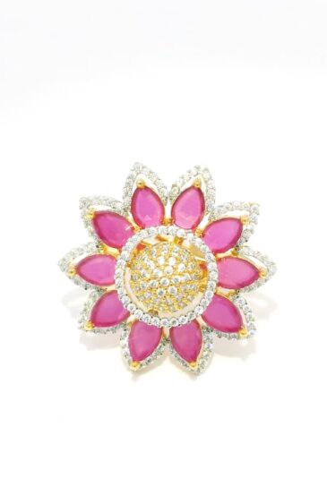 Gehna Jaipur Ruby  Color Stone & Cubic Zirconia Studded Ring Adjustable Size For Girls & Women FR-1074