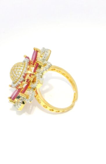 Gehna Jaipur Ruby  Color Stone & Cubic Zirconia Studded Ring Adjustable Size For Girls & Women FR-1074