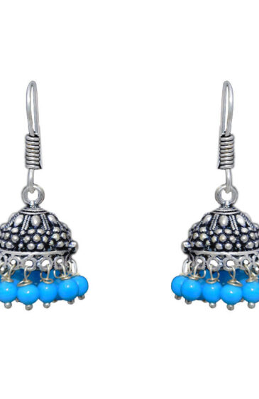 Gehna Jaipur Turquoise Color Zircon Beads Jhumki  Earring In Silver For Girls & Women GE03-1074