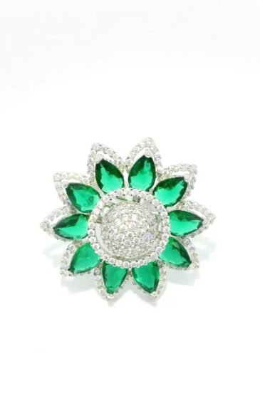 Gehna Jaipur T-Savorite Color Stone & Cubic Zirconia Studded Ring Adjustable Size For Girls & Women FR-1075