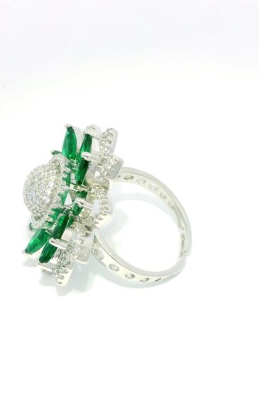 Gehna Jaipur T-Savorite Color Stone & Cubic Zirconia Studded Ring Adjustable Size For Girls & Women FR-1075