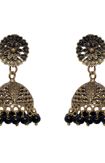 Gehna Jaipur Black Onyx Color Zircon Beads Gold Plated Fashionable Jhumki  Earring For Girls & Women GE03-1075