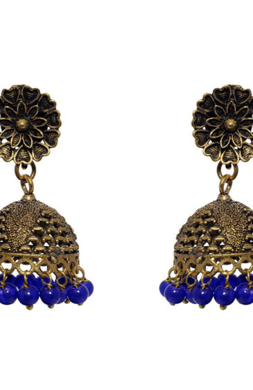 Gehna Jaipur Blue Color Zircon Beads Gold Plated Jhumki Earring For Girls & Women GE03-1076