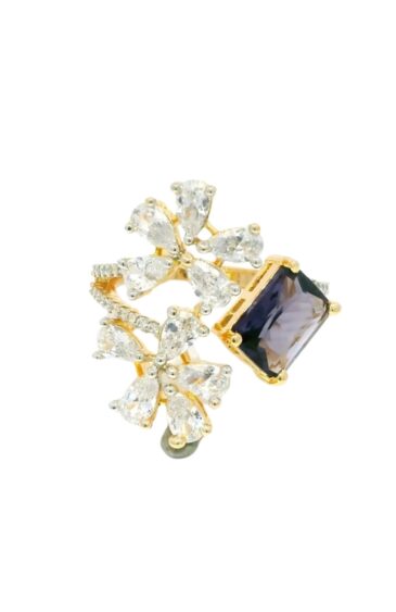 Gehna Jaipur Amesthyst Color Stone & Cubic Zirconia Studded Ring Adjustable Size For Girls & Women FR-1079