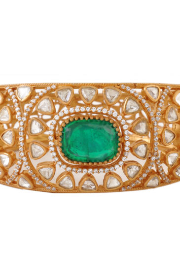 Gehna Jaipur Emerald & Moissanite Studded Gold Plated Bracelet  For Girls & Women FB-1080