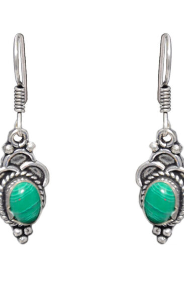 Gehna Jaipur Malachite Color Stone Studded Earrings In German Silver  For Girls & Women GE01-1080