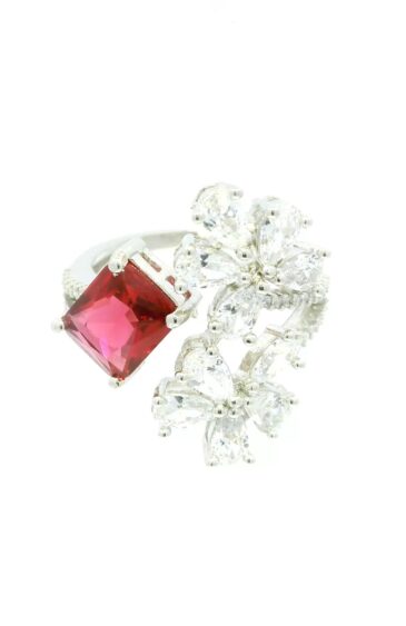 Gehna Jaipur rubylite Color Stone & Cubic Zirconia Studded Ring Adjustable Size For Girls & Women FR-1082