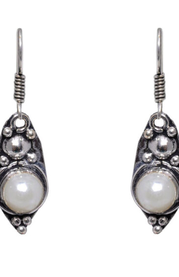 Gehna Jaipur Pearl Color Stone Studded Earrings In German Silver  For Girls & Women GE01-1082