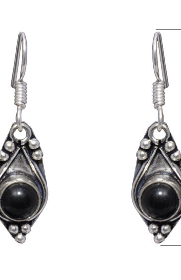 Gehna Jaipur Black Spinel Color Stone Studded Earrings In German Silver  For Girls & Women GE01-1084