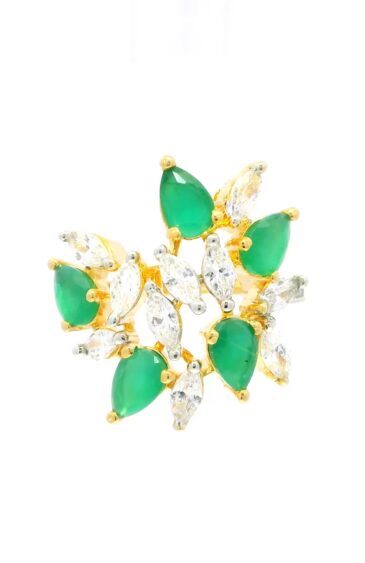 Gehna Jaipur Emerald Color Stone & Cubic Zirconia Studded Ring Adjustable Size For Girls & Women FR-1086