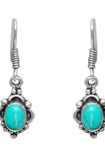 Gehna Jaipur Turquoise Color Stone Earrings In German Silver  For Girls & Women GE01-1089