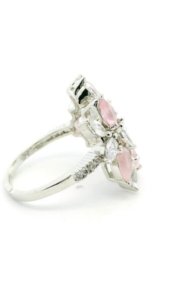 Gehna Jaipur Rose Quartz Color Stone & Cubic Zirconia Studded Ring Adjustable Size For Girls & Women FR-1090