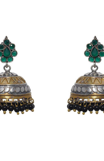 Gehna Jaipur Green Jade & Black Onyx Color Zircon Studded Earrings For Girls & Women GE03-1090