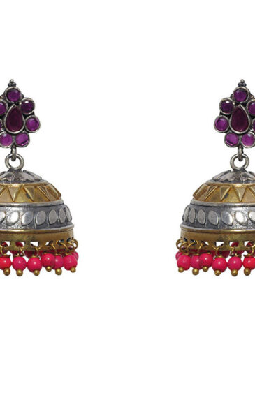 Gehna Jaipur  Handmade Ruby & Pink Topaz Color Zircon Studded Earrings For Girls & Women GE03-1091